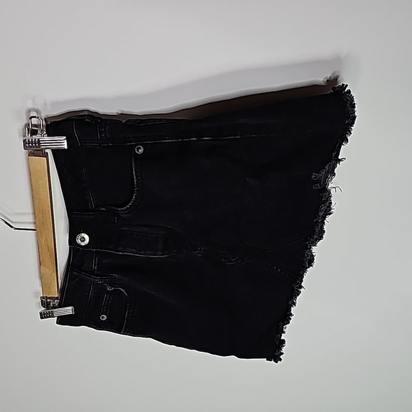 AMERICAN Eagle black size 2 button fly jean skirt - Picture 2 of 5